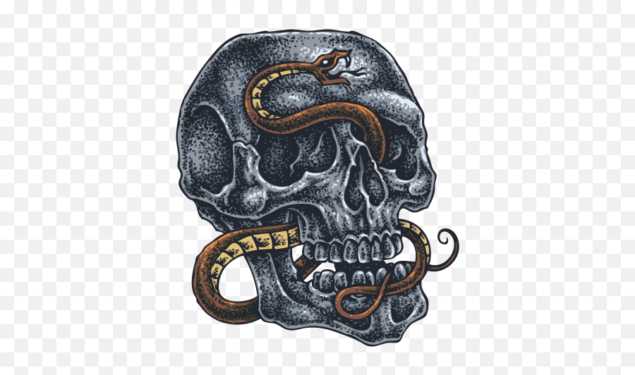 Printed Vinyl Skull With Snake Tattoo Style Stickers Factory - Serpent Png,Snake Tattoo Transparent