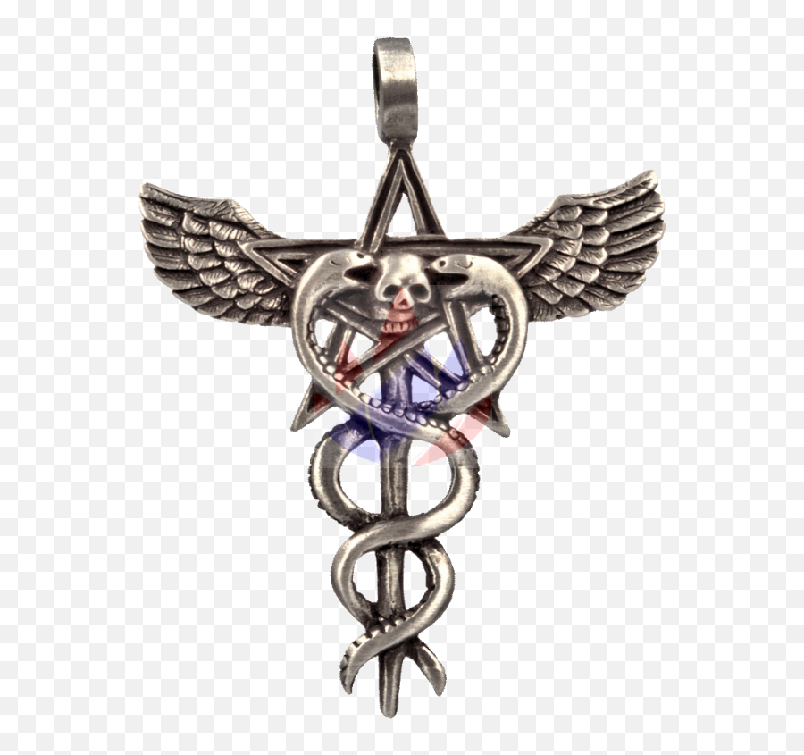 Aesculapius With Pentagram Snakes Eagle Wings U0026 Skull - Solid Png,Eagle Wings Png