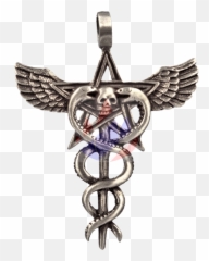 Aesculapius With Pentagram Snakes Eagle Wings U0026 Skull - Solid png
