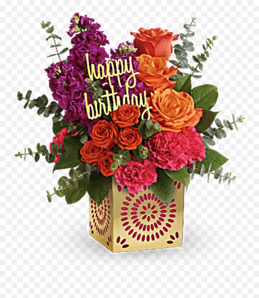 Orange Roses Fuchsia Stock And Pink - Bouquet Of Flowers For Birthday Png,Flowers Bouquet Png