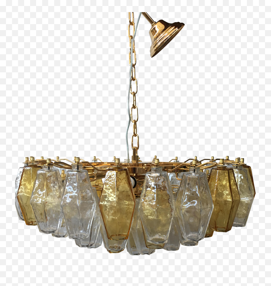 Transparent And Amber Murano Glass Poliedro Sputnik With Gold 24k Metal Frame Chandelier - Chandelier Png,Gold Frame Transparent