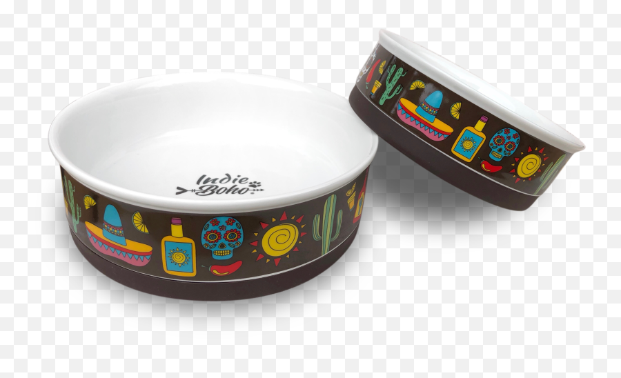 Mexican Skull Designer Dog Bowl Set U2013 Indie Boho - Bowl Png,Dog Bowl Png