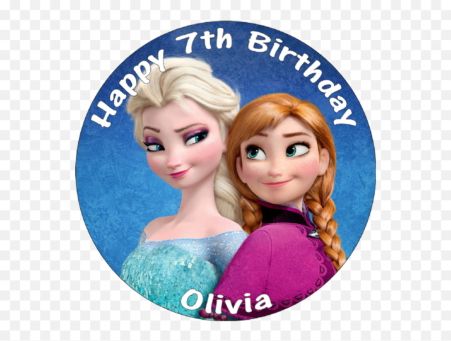 Disney Frozen Anna U0026 Elsa Personalised 8 Round Edible Printed Cake Topper - Doll Png,Elsa And Anna Png