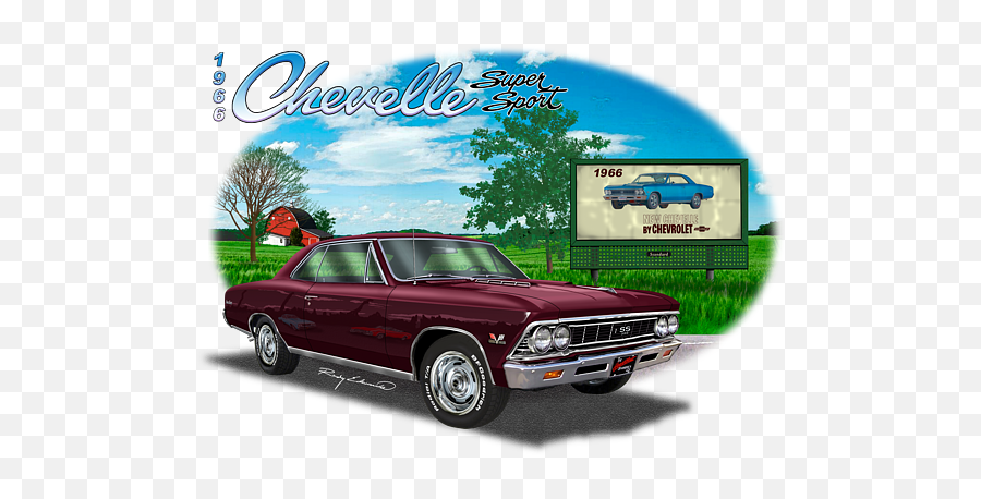 1966 Chevelle Ss Burgundy Muscle Car Art T - Shirt For Sale By All White 65 Chevy C10 Png,Muscle Car Icon