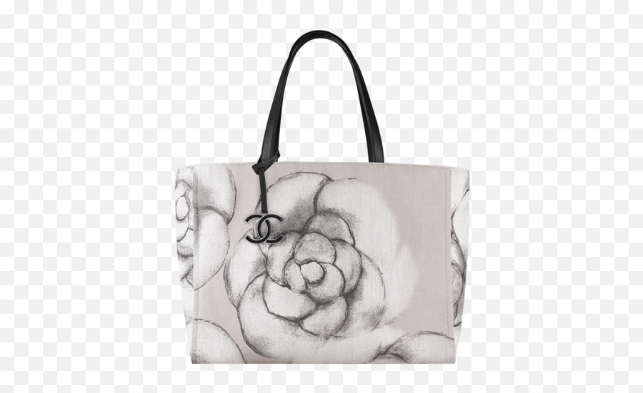 Chanel Grayblack Camellia Printed Canvas Shopping In - Rose Canvas Bag Channel Png,Chanel Icon Bags