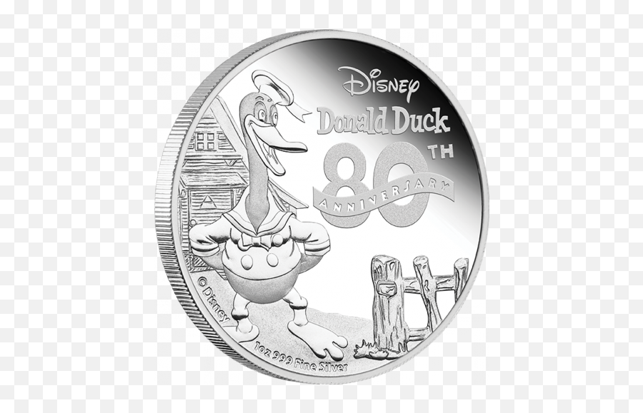 80th Anniversary Of Donald Duck 1 Oz Silver Coin - Proof Coinage Png,Donald Duck Transparent