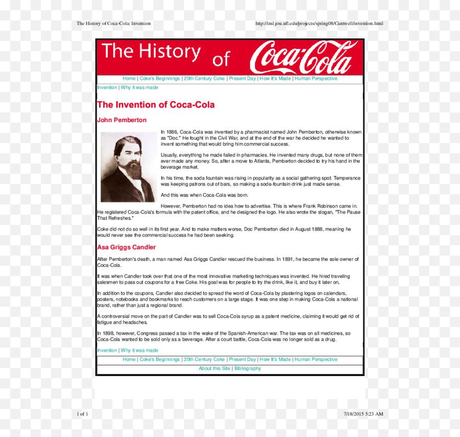 Pdf The History Of Coca - Cola Invention Bun Thong Coca Cola Png,Coke Logos