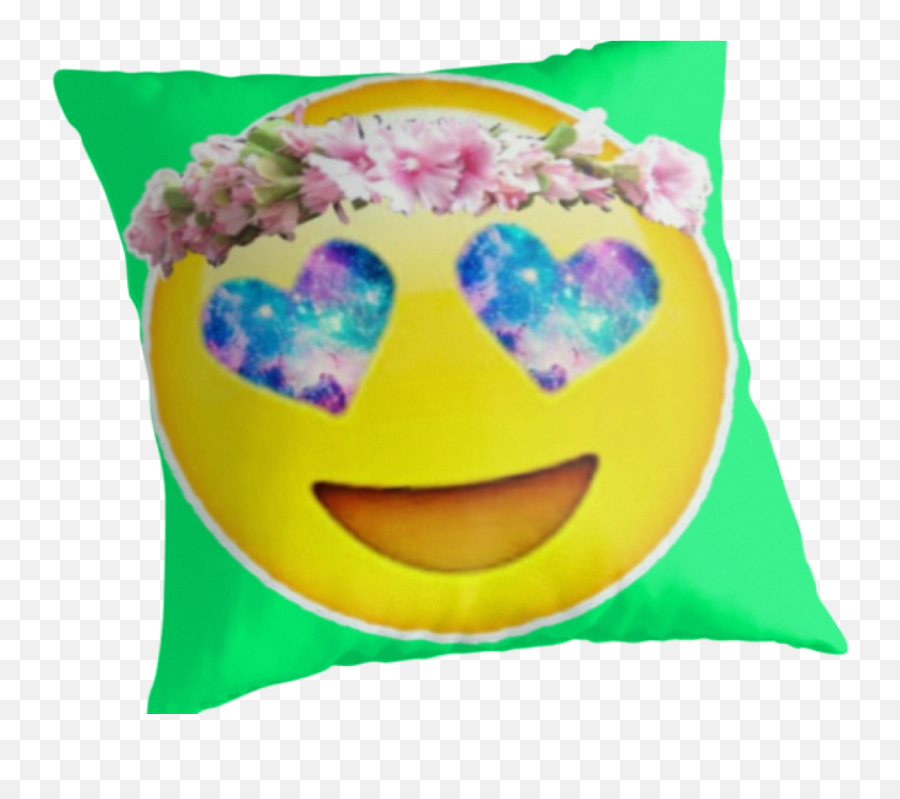 Flower Crown Galaxy Eyes Emoji Throw Pillows By Lucie - Galaxy Heart Eyes Emoji Png,Flower Emoji Png