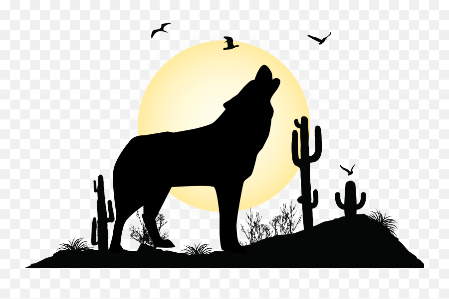 Gray Wolf Landscape Silhouette - Desert Vector Png,Wolf Silhouette Png