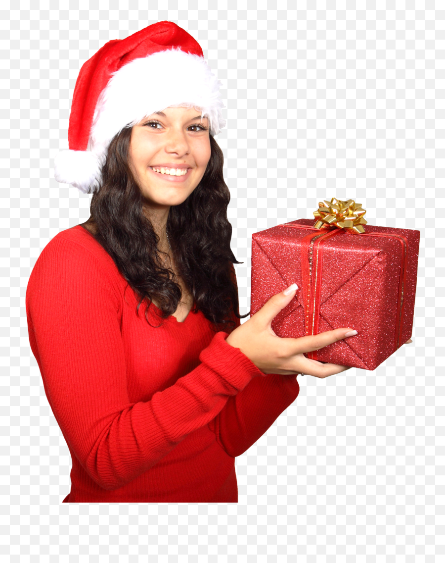 Woman In Santa Claus Clothes With Gift Png Image - Pngpix Happy Christmas Day 2019,Christmas Gift Png