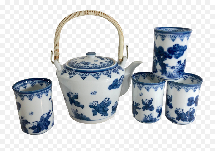 Vintage Japanese Nabeshima Porcelain Teapot Tea Set U0026 4 Cups Blue And White Collectible Asian Decor - Vintage Japan Porcelain Tea Pot Png,Tea Pot Png