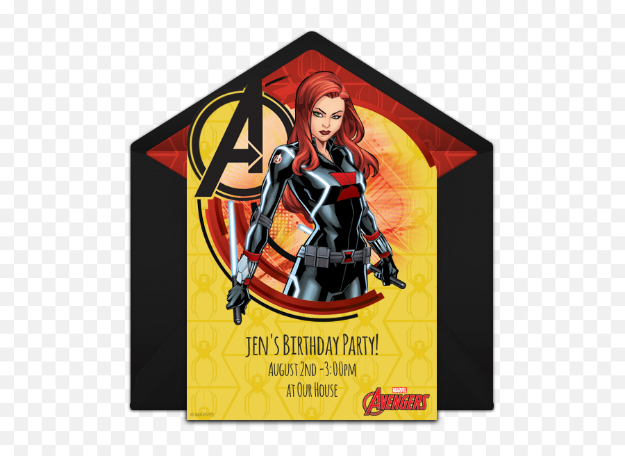 Free Avengers Black Widow Online Invitation - Punchbowlcom Black Widow Marvel Birthday Card Png,Black Widow Transparent