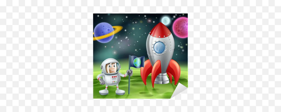 Cartoon Astronaut And Vintage Rocket Sticker U2022 Pixers - We Live To Change Cartoon Astronaut On Rocket Png,Cartoon Rocket Png