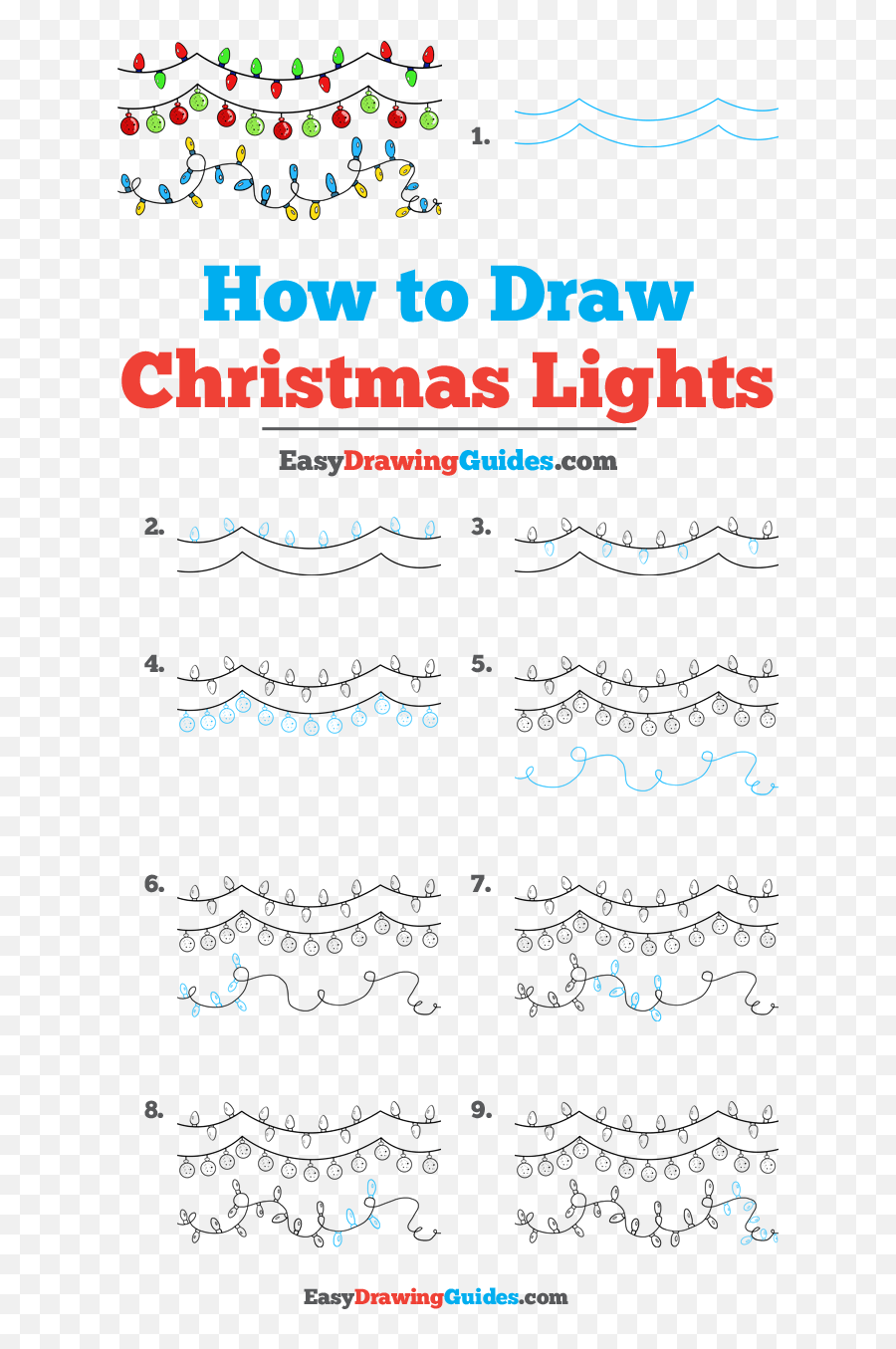 How To Draw Christmas Lights - Really Easy Drawing Tutorial Kylo Ren Drawing Easy Step By Step Png,String Of Christmas Lights Png