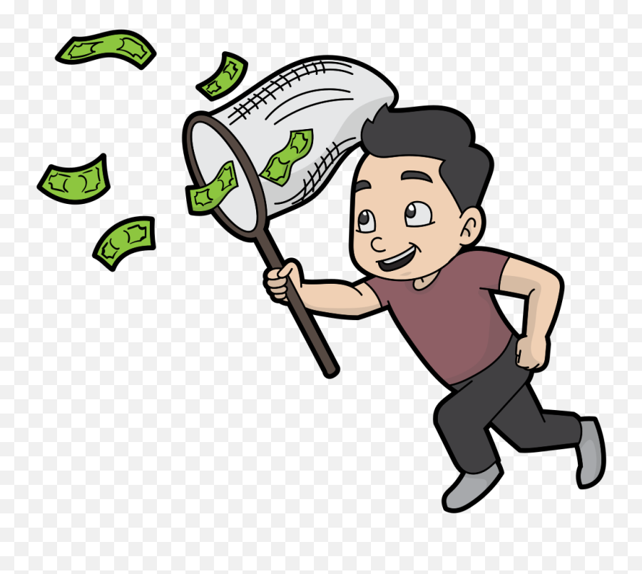 Cartoon Guy Catching Money With A - Guy Catching Money Png,Cartoon Money Png