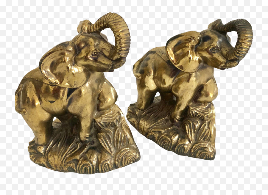 Cast Metal Elephant Bookends With Gold Overlay - A Pair Animal Figure Png,Gold Overlay Png