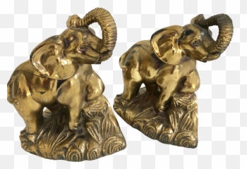 Cast Metal Elephant Bookends With Gold Overlay - Pair Animal Figure png