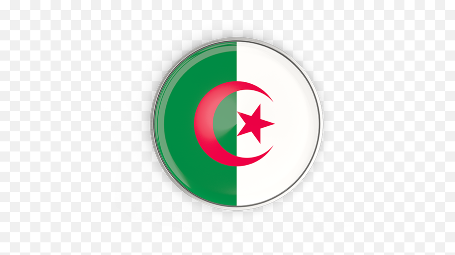 Round Button With Metal Frame Illustration Of Flag Algeria - Round Algeria Flag Png,Metal Frame Png