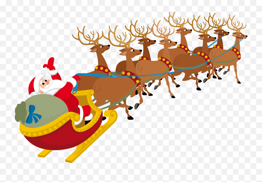 Santa Claus Reindeer Sled Clip Art - Santa Claus Reindeer Clipart Png,Santa And Reindeer Png