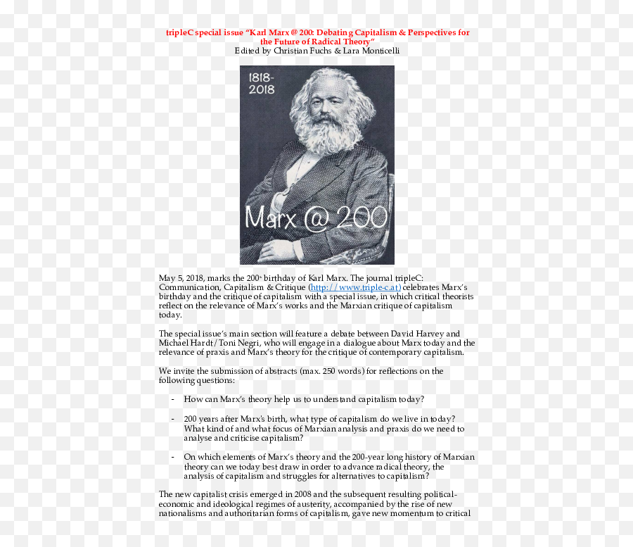 Pdf Triplec Special Issue Karl Marx 200 Debating - Hair Design Png,Karl Marx Png