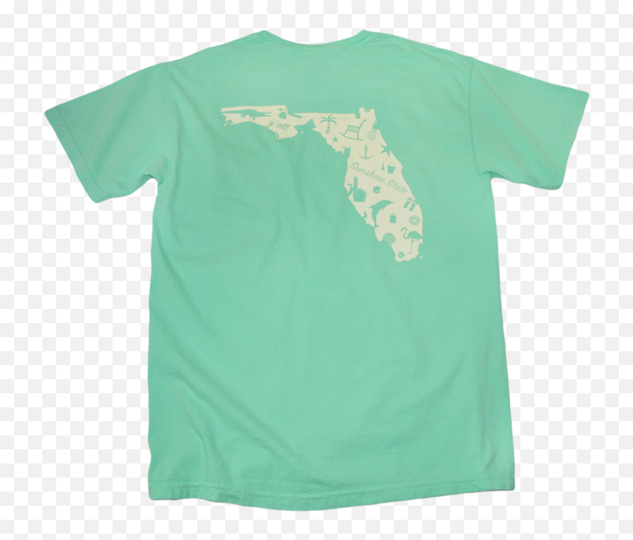 Florida Mint Green Pocket Tee Outline Pale Yellow - Short Sleeve Png,Florida Outline Png