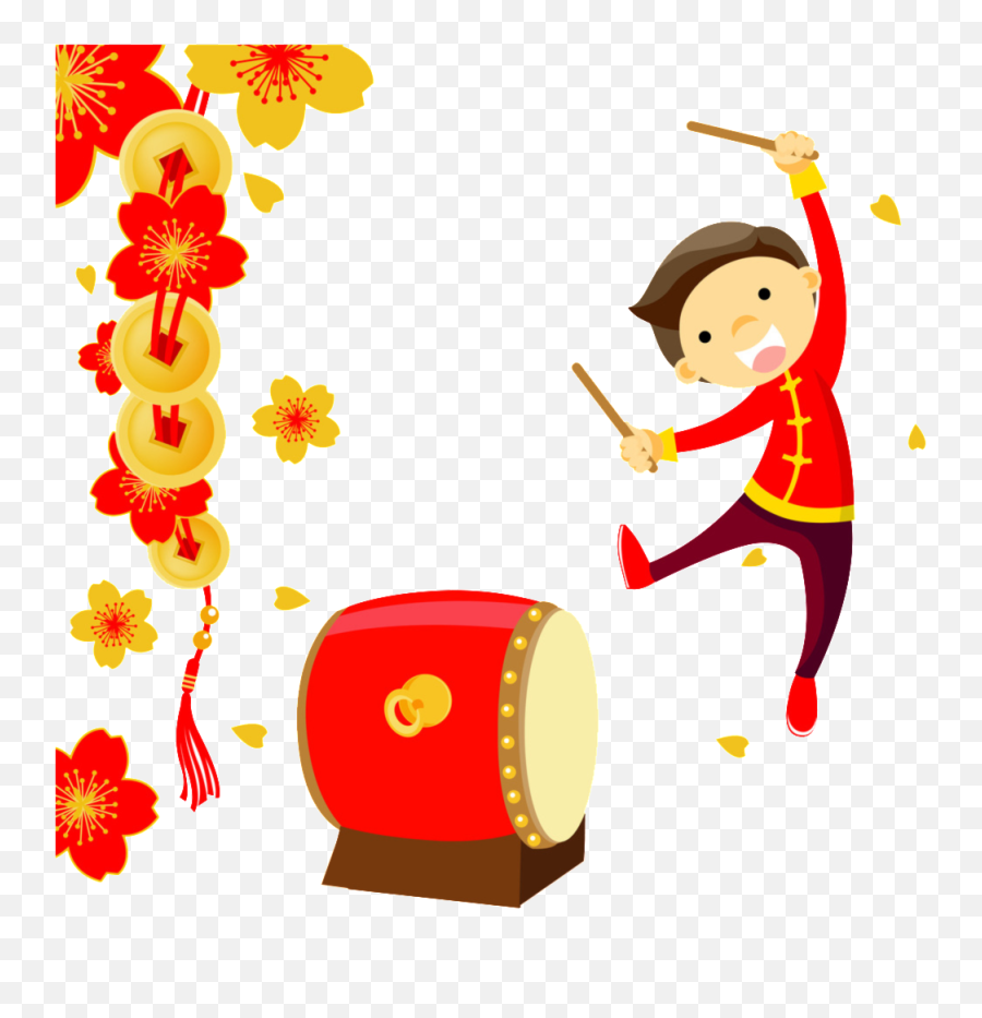 Knocking Drums To Welcome New Year - Transparent Happy Chinese New Year Png,Chinese New Year Png