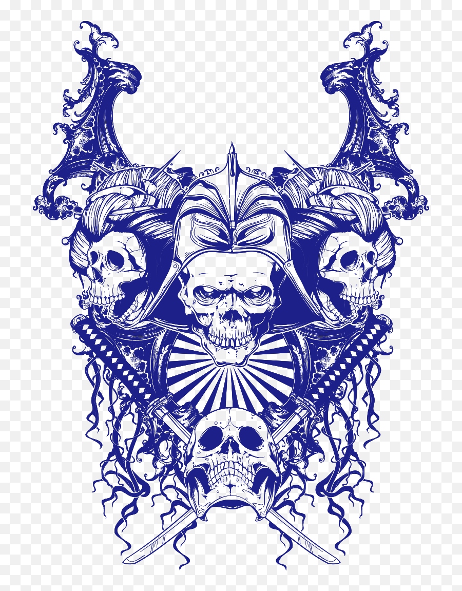 Download Hd Skull Punk Rock - Drawing Samurai Skull Png,Samurai Png