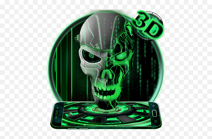Neon Green Tech Skull 3d Theme - Skull Png,3d Skull Png