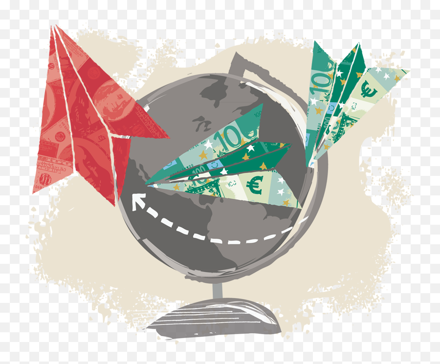 Download Money Paper Airplanes Flying Around Globe - Money Illustration Png,Flying Money Png