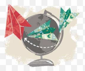 Download Money Paper Airplanes Flying Around Globe - Illustration png
