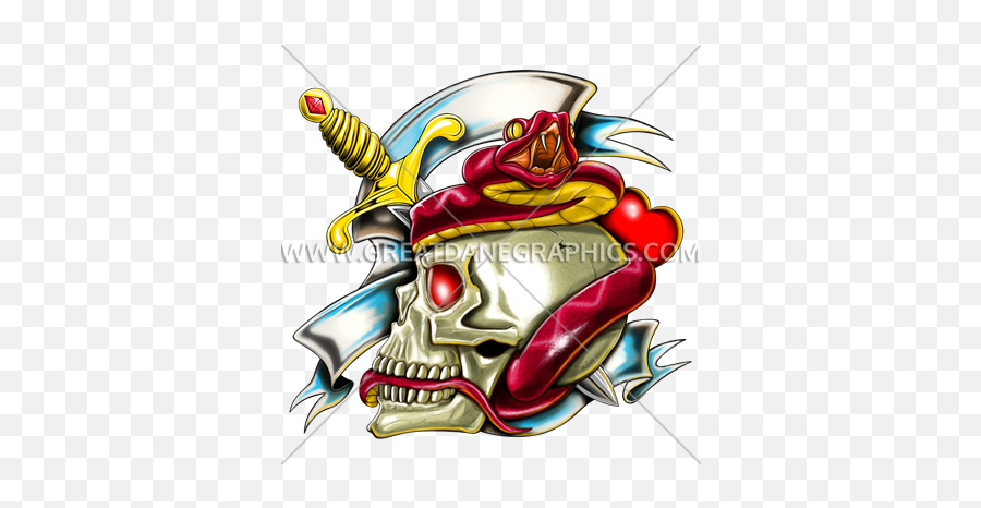 Tattoo Skull And Snake Production Ready Artwork For T - Illustration Png,Snake Tattoo Transparent