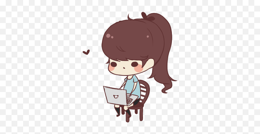 Png Transparent Cute Korean - Chibi Girl With Laptop,Korean Png
