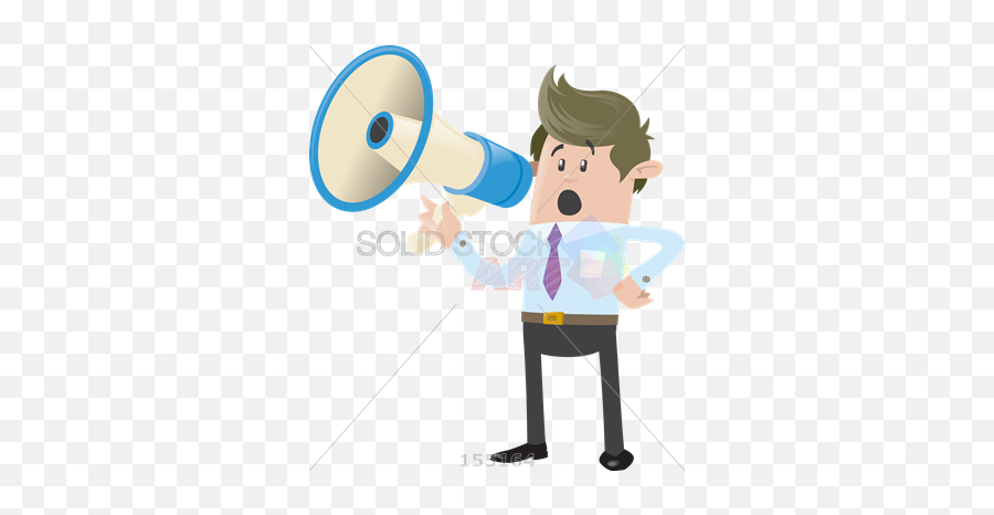 Stock Illustration Of Cartoon Character Dress In Businees Attire Yelling A Blue Bull Horn - Cartoon Character Yelling Png,Yelling Png