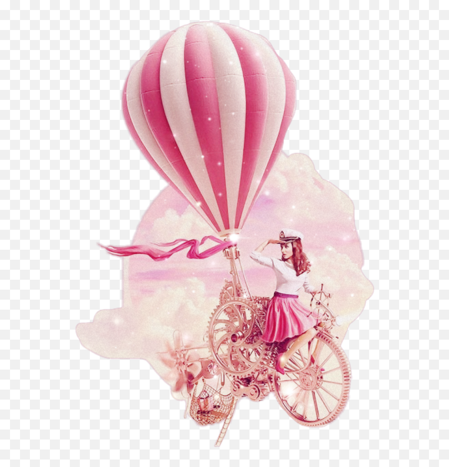 Download Girl Bicycle Pink Ballon Hotairballoon Vintage - Pink Hot Air Balloon Clipart Transparent Png,Hot Air Balloon Transparent