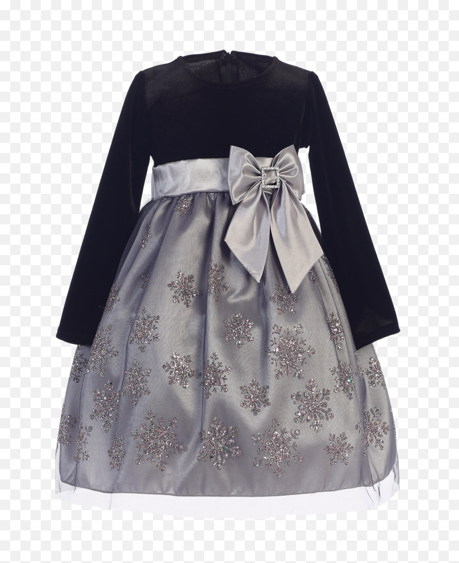 Silver Snowflake Girls Holiday Dress W Long Sleeve Velvet 3m - 10 Clothes For Girls Png,Snowflake Overlay Png