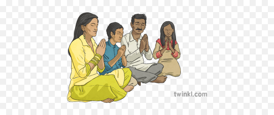 Hindu Family Praying Illustration - Twin 1982795 Png Hindu Family Prayer Clipart,Praying Png