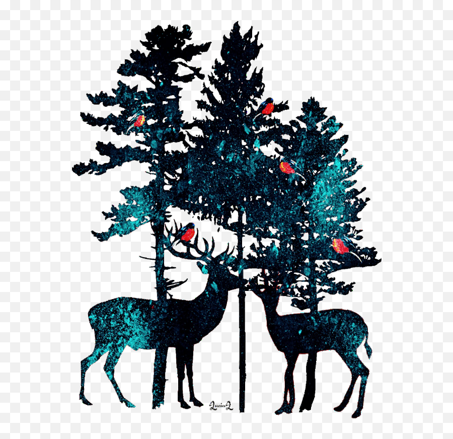 Deer Winter Pines - Jack Pine Tree Silhouette Clipart Transparent Tall Tree Silhouette Png,Christmas Tree Silhouette Png