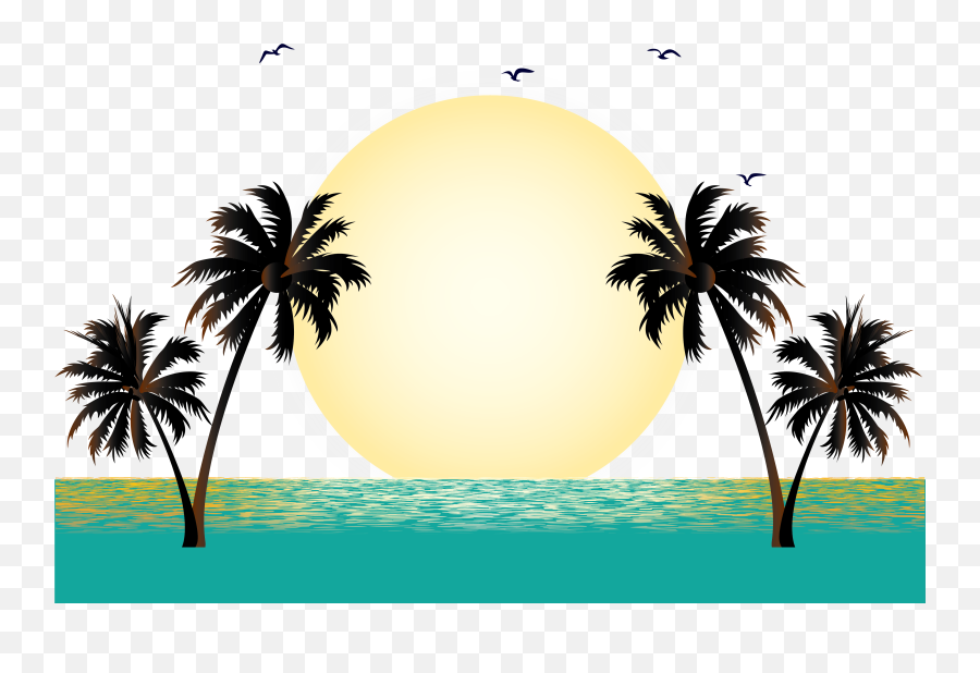 Summer Vacation Beach - Palm Tree Silhouette Clip Art Black Coconut Tree Vector Png,Palm Tree Silhouette Png