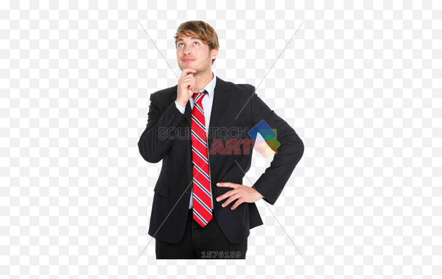 Stock Photo Of Pensive Handsome Brunet Asian Businessman In Red Tie Looking Up Thinking - Guy In Suit Thinking Png,Person Looking Png