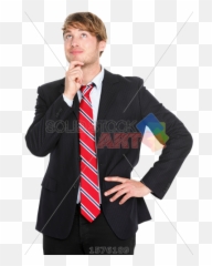 Stock Photo Of Pensive Handsome Brunet Asian Businessman Red Tie Looking Up Thinking - Guy In Suit Thinking png