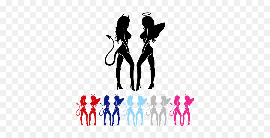 Download Hd Socal Angel U0026 Devil Women Standing Decal - Ggg Angel And Devil Women Png,Angel Silhouette Png
