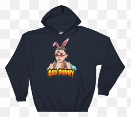 Bad Bunny With Ears Hoodie - Black Wolf Howling Hoodie Png,Bunny Ears Transparent