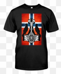 Norwegian Flag Png - Thoru0027s Hammer Mjolnir Distressed Charger And Supra Shirt,Mjolnir Png