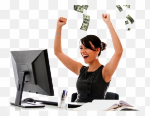 Money Rain Background - Computer Operating Girl png
