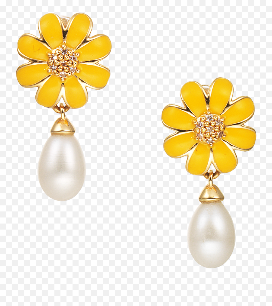 Daisy Pearl Drop Earrings Yellow - Ciro Earrings Png,Pearls Png