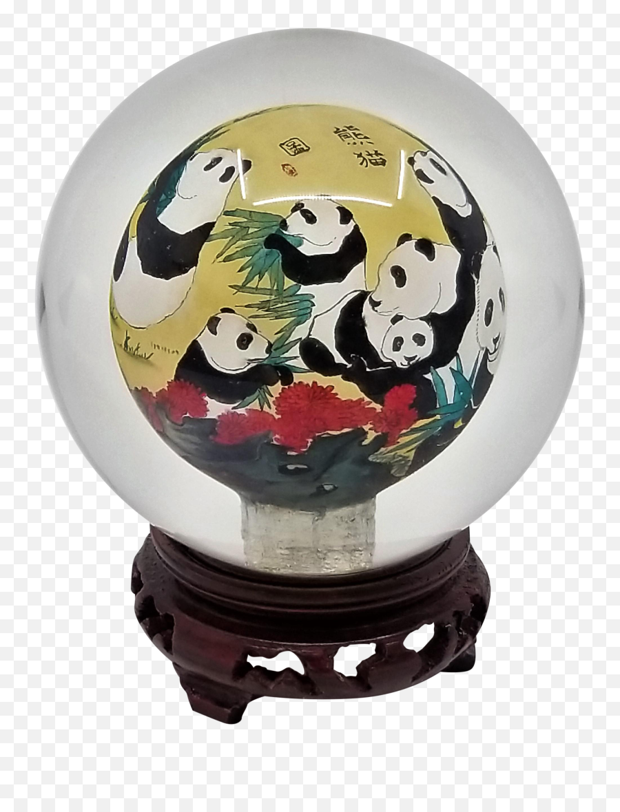 Vintage Chinese Reverse Painted Crystal Ball With Panda Bears And Bamboo - Signed Fictional Character Png,Crystal Ball Transparent