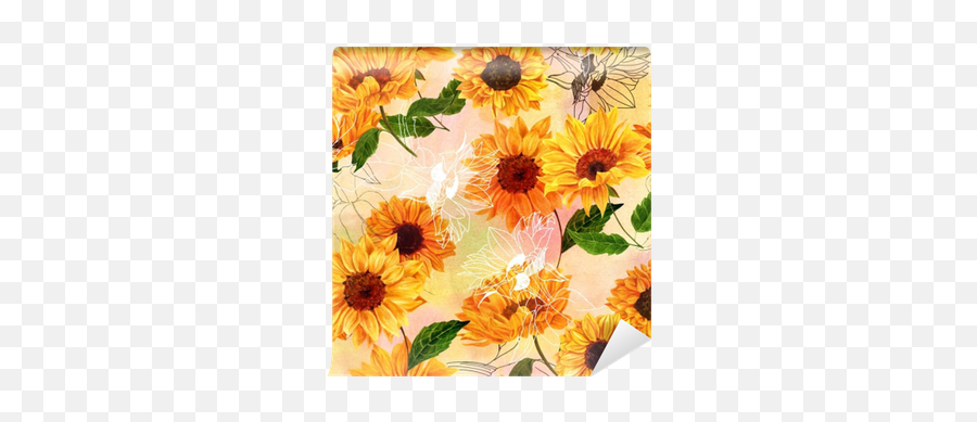 Seamless Pattern With Hand Drawn - Watercolor Painting Png,Watercolor Sunflower Png