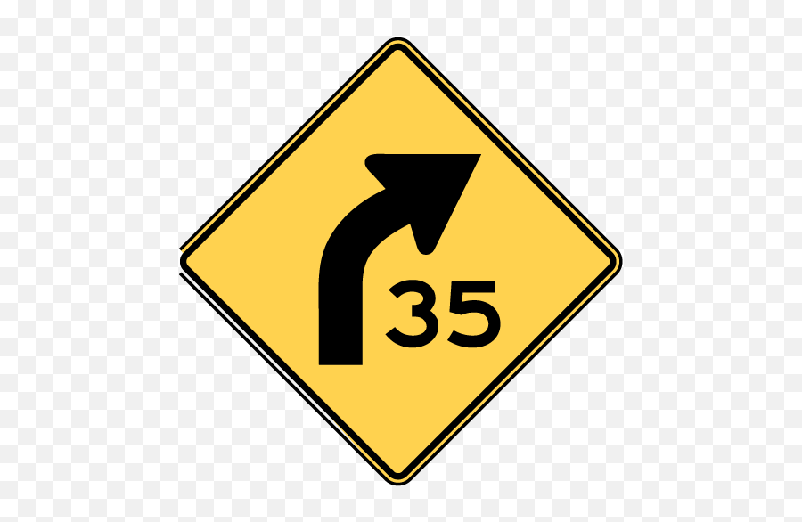 Examples Of Warning Signs Curve 35 Ahead Sign - W1 4r Sign W1 2r Png,Warning Symbol Png