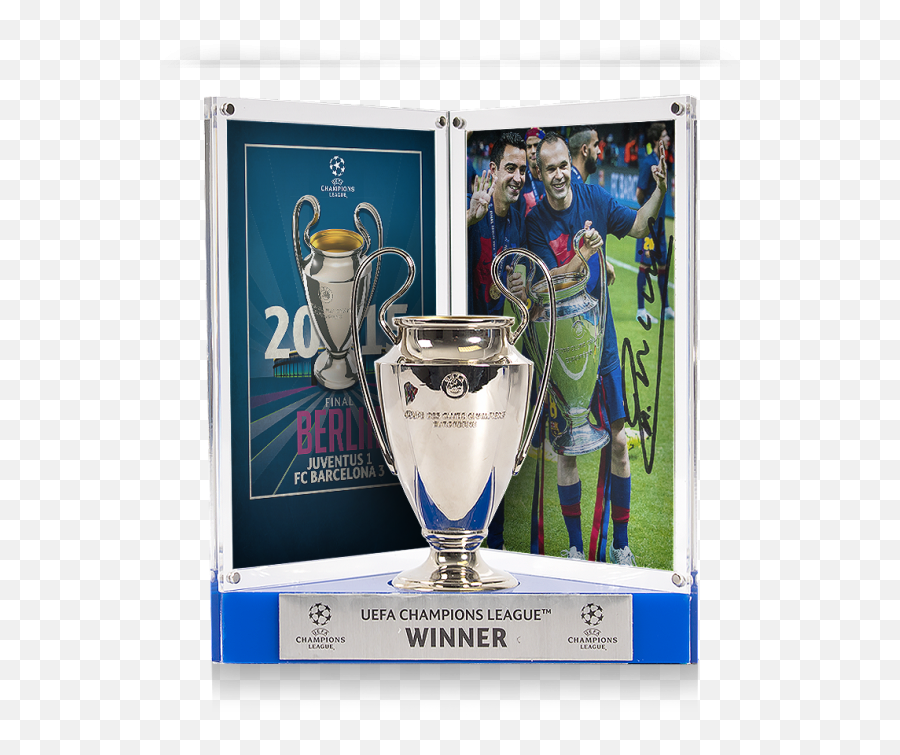 Andres Iniesta Official Uefa Champions League Signed Mini Fc Barcelona Photo U0026 Trophy 2015 Winner - For Soccer Png,Barcelona Fc Logo Icon