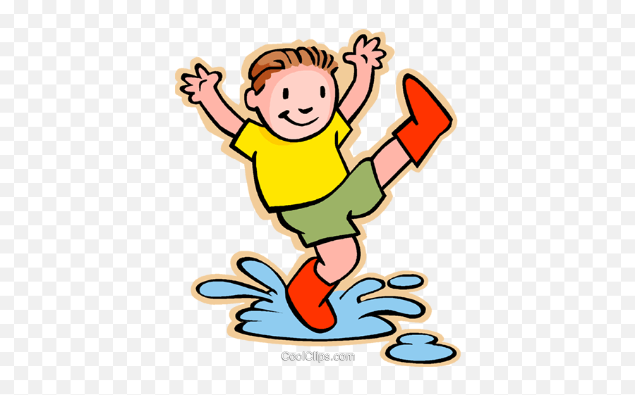 Boy Jumping In Rain Puddle Royalty Free - Splash In A Puddle Clipart Png,Puddle Png